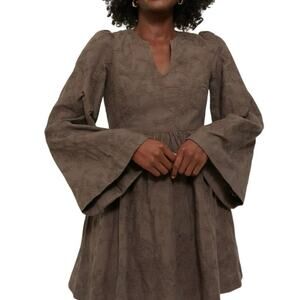 New Tuckernuck Hyacinth House Brown Textured Becca Bell-Sleeved Dress XS 1467-V